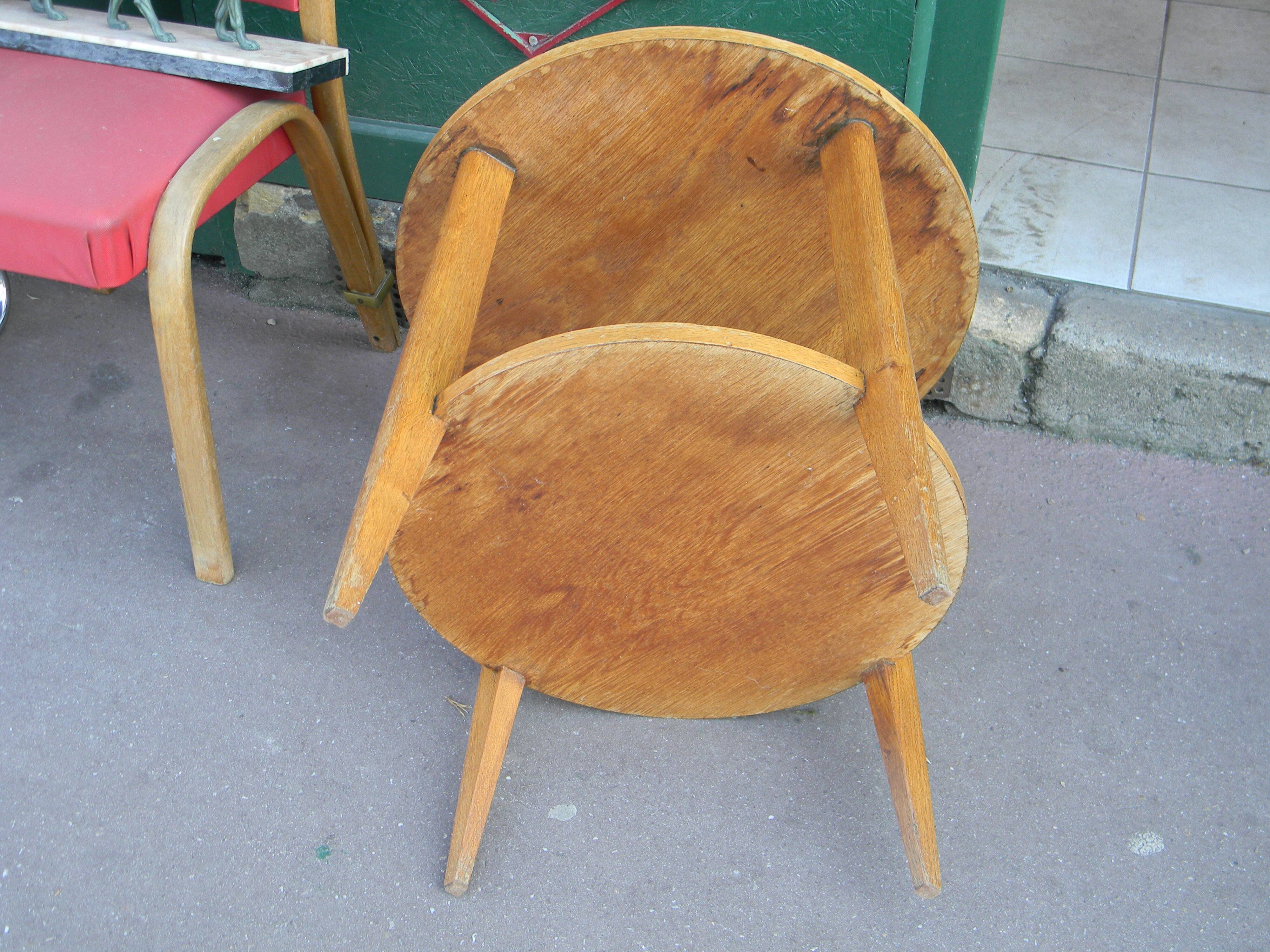 Round coffee table Compass legs 60s in Wood