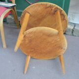 Round coffee table Compass legs 60s in Wood