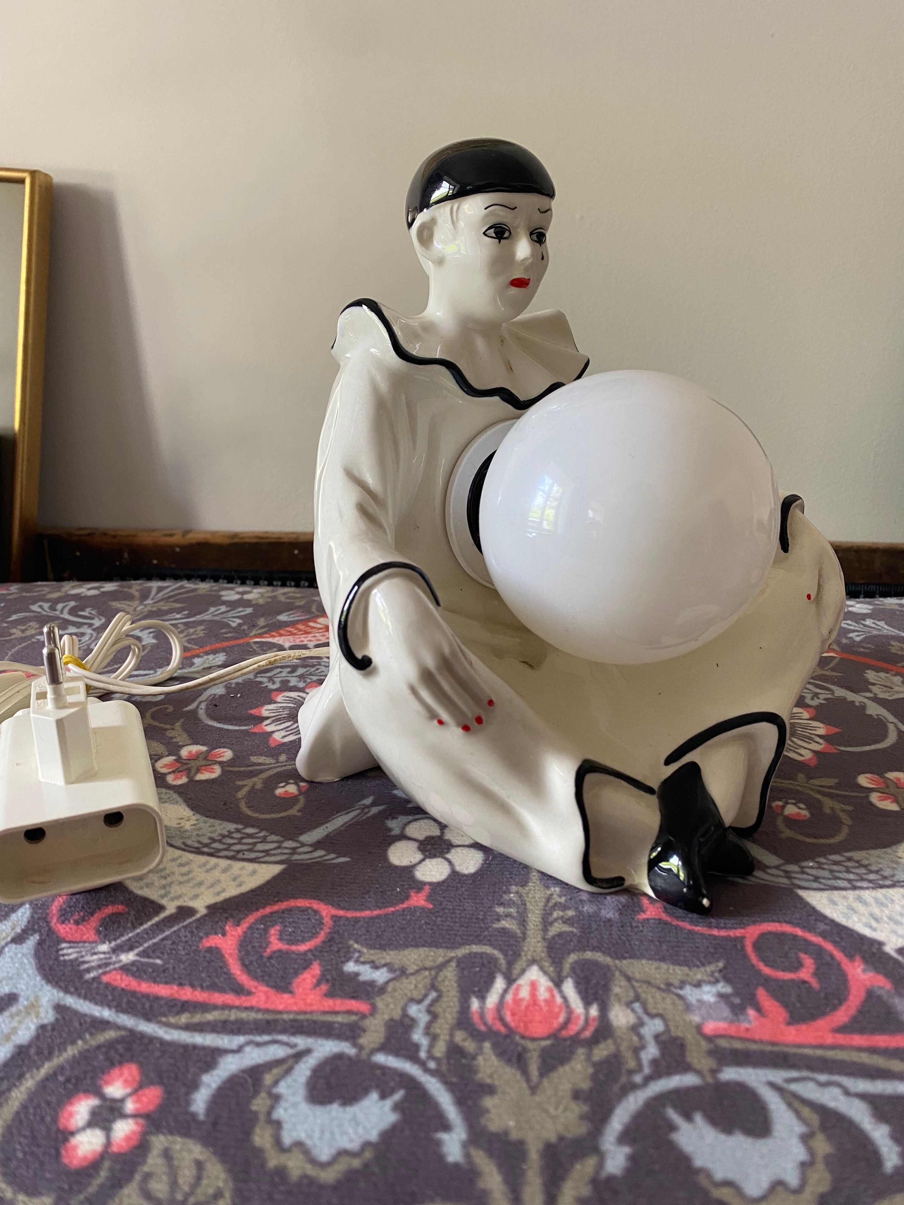 Pierrot lamp and its illuminating moon Vintage 1980