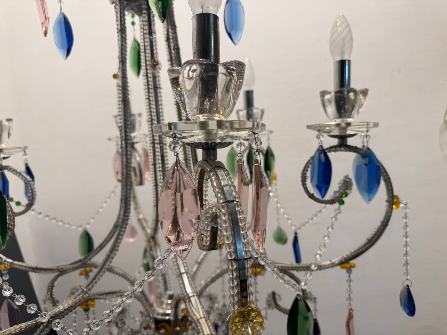 Multicolored Crystal Chandelier 1960’s 6 lights