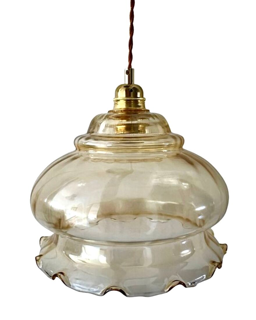 Vintage pendant lamp in electrified golden glass to nine