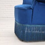 1960s, Danish lounge chair, blue furniture velour, beech wood legs.
