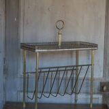 Magazine rack Vintage shelf, side table, brass magazine rack table