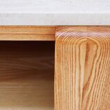 Contemporary Handcrafted Oak Solid Wood And Travertine Italian Sideboard