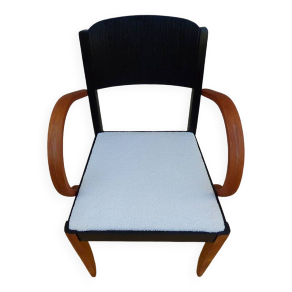 Fauteuil bridge Stella en bois et tissu, années 50