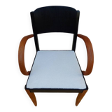 Fauteuil bridge Stella en bois et tissu, années 50