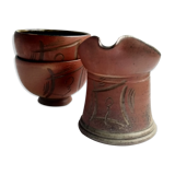 Puisaye Sandstone Coffee Service - Marina Tellier - Signed - Decorated with ideograms