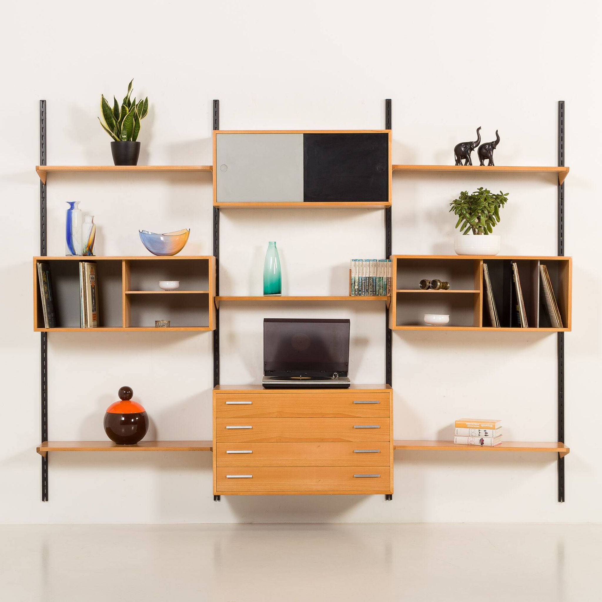 Rare Kai Kristiansen 3 bay wall unit in beech, 1970s