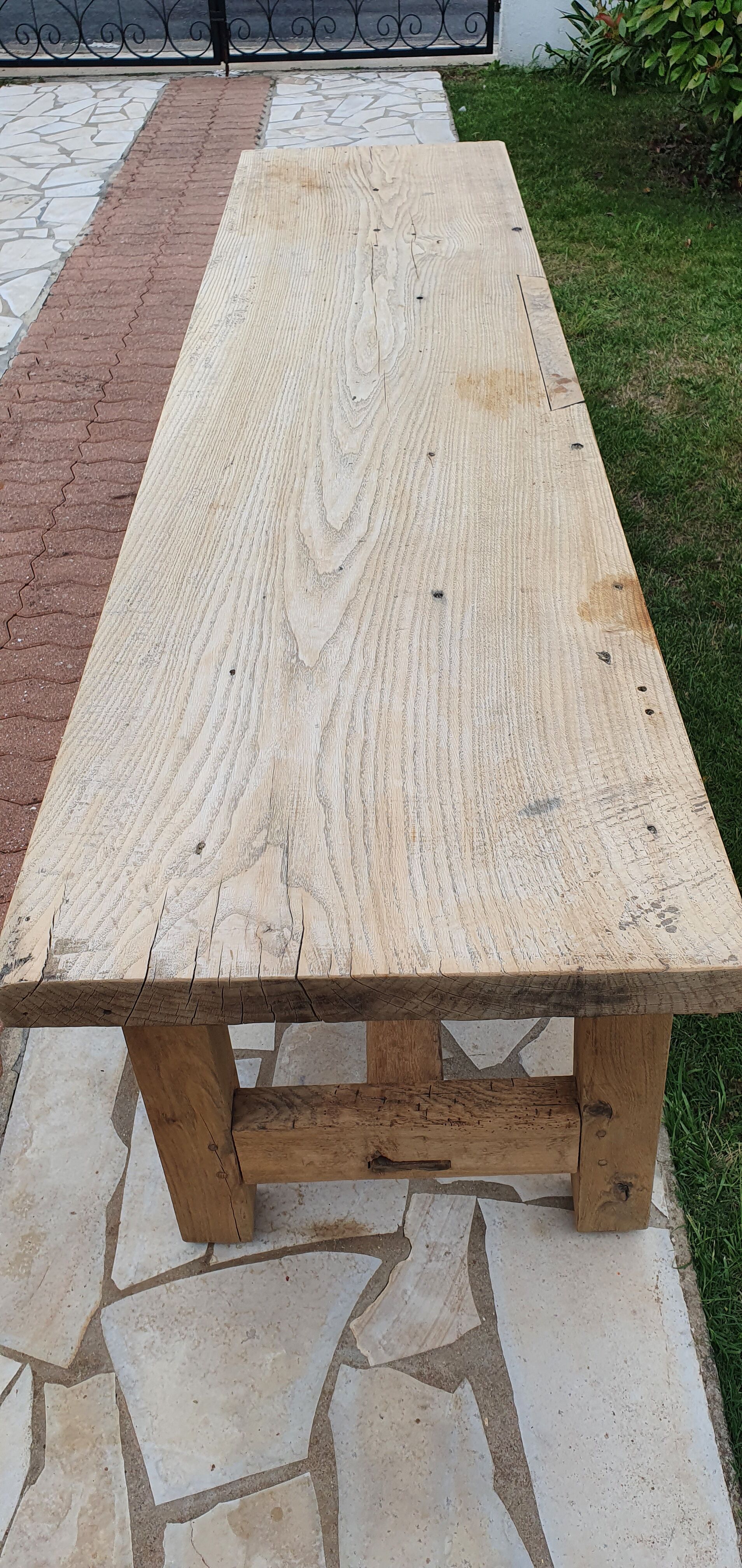 Loom table in solid oak 240 x 58 cm. 1920.