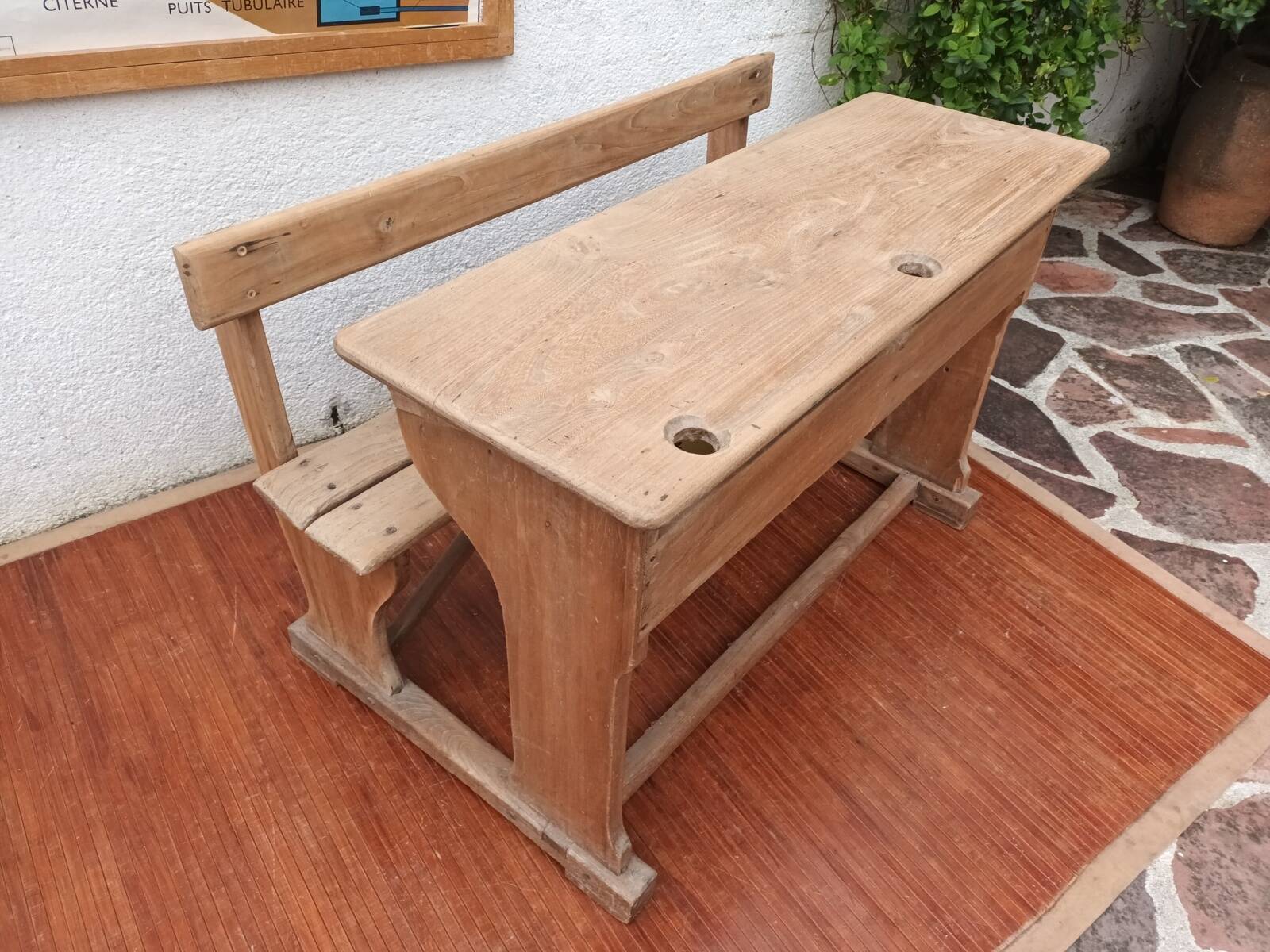 Double wooden school desk