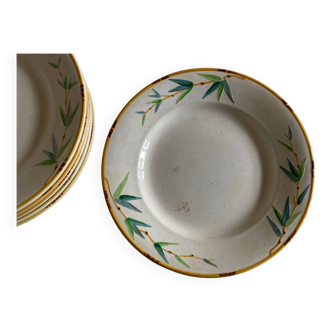 Set de 7 assiettes Sarreguemines Bambou 1880 terre de fer