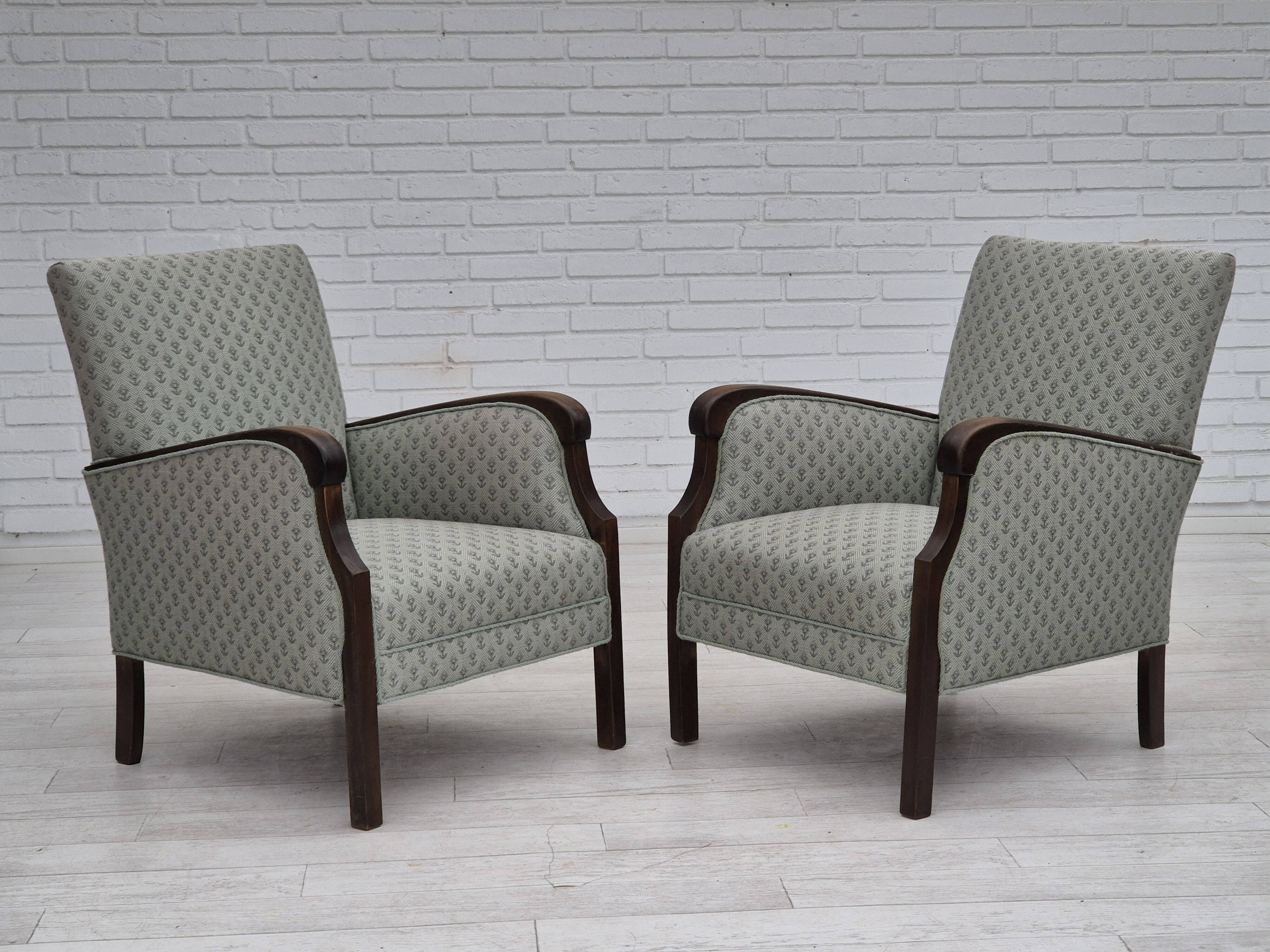 1950s, Danish vintage lounge chair, reupholstered, blend wool fabric.