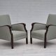 Fauteuil vintage des années 1950, retapissée, tissu en laine mélangée.