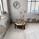 Round ceramic coffee table with “rooster” motif by Dan