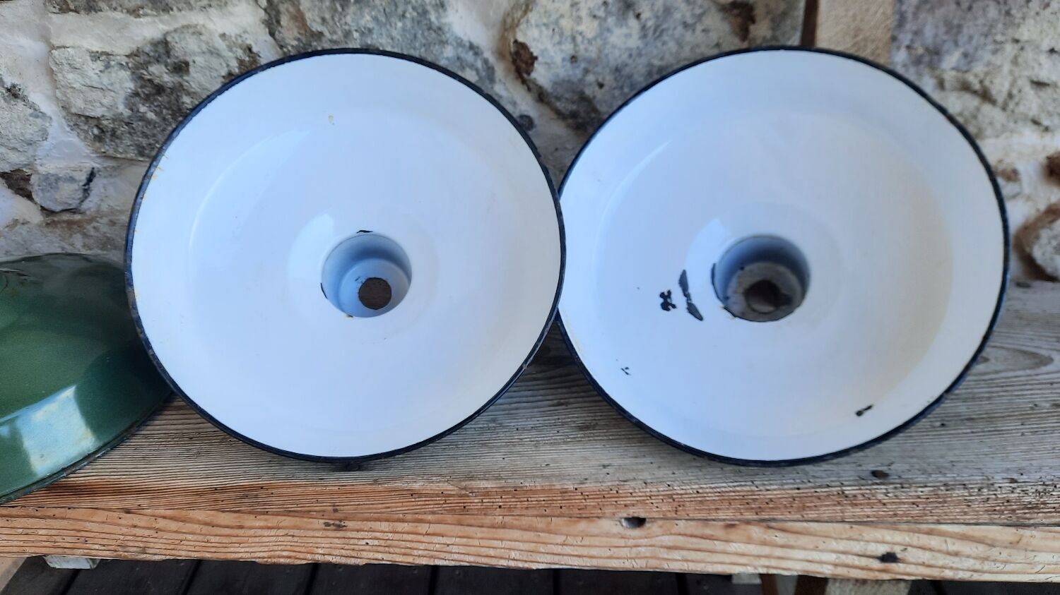 Set of 3 enamelled metal lampshades
