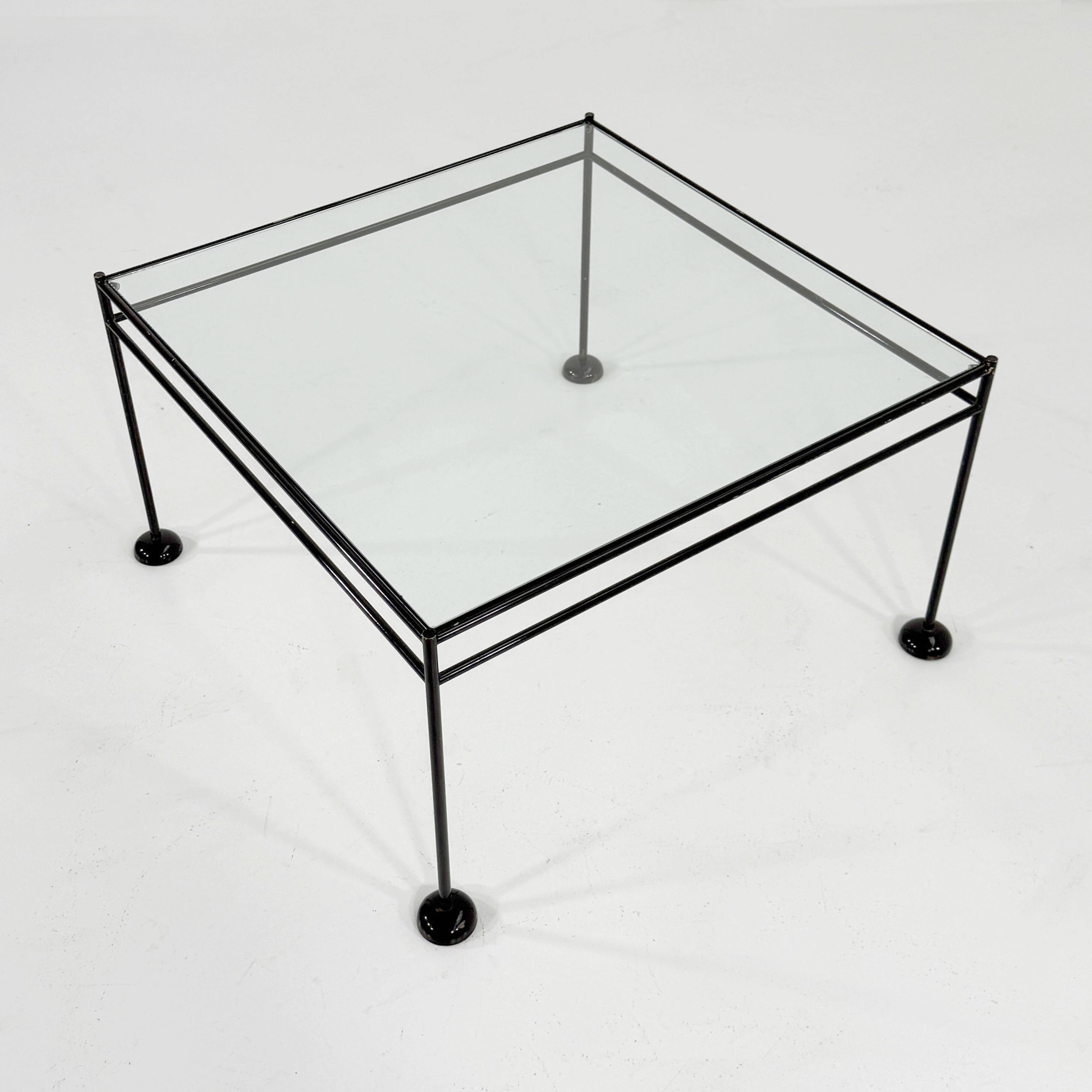 Postmodern light blue glass and metal coffee table by gamma, 1980