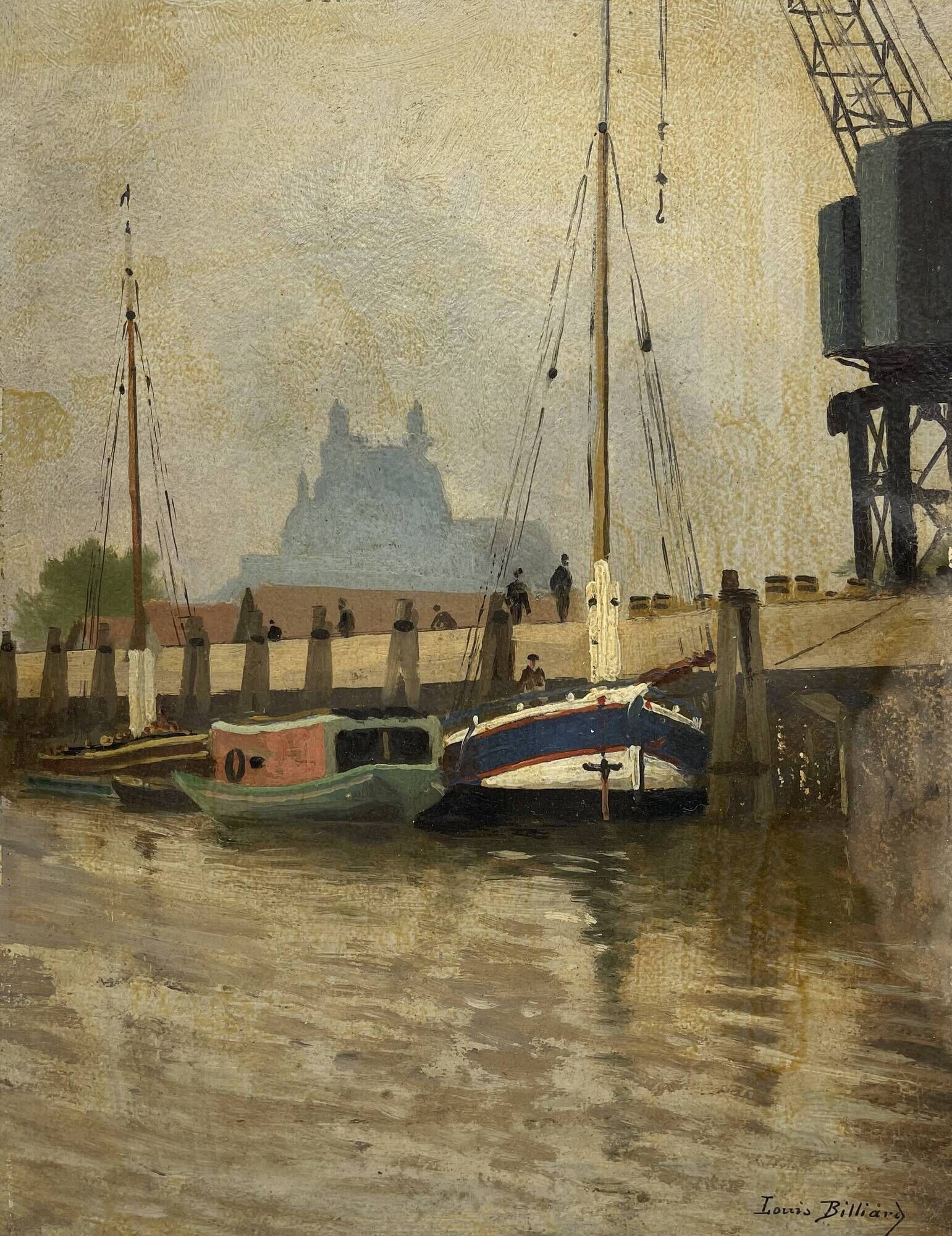 Painting of the port of Bordeaux signed Louis Billiard 1938