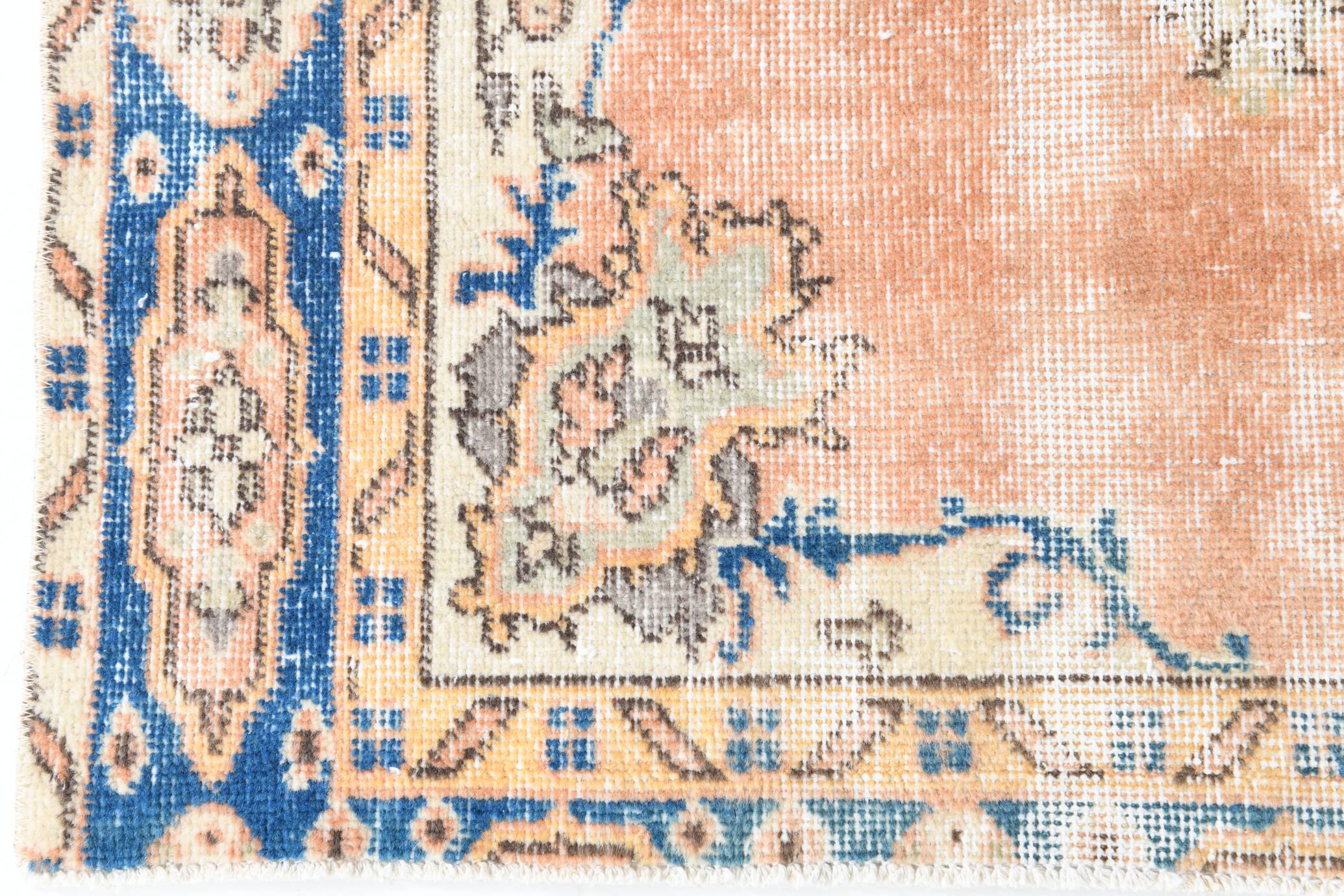 3x6 Rug For Living Room Pale Orange Blue Handmade Turkish Rug, 104x176Cm