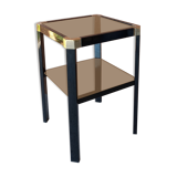 Romeo REGA side table, black lacquered metal and gilded bronze, 2 trays in smoked mirrors. TBE