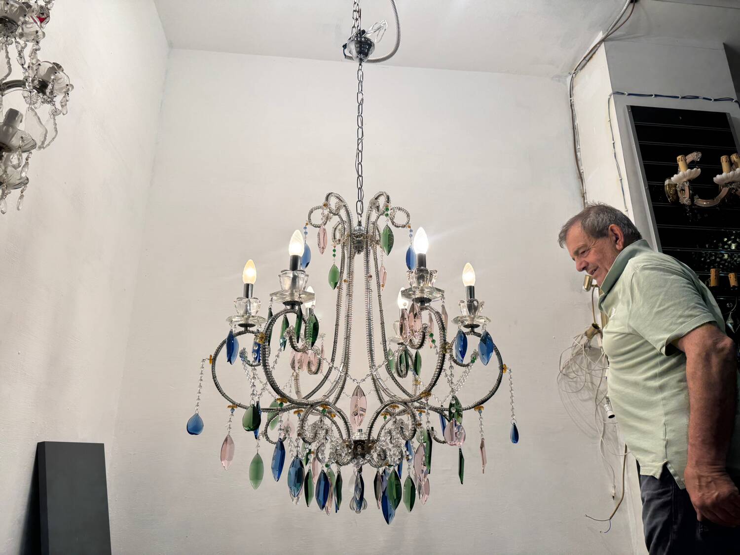 Multicolored Crystal Chandelier 1960’s 6 lights