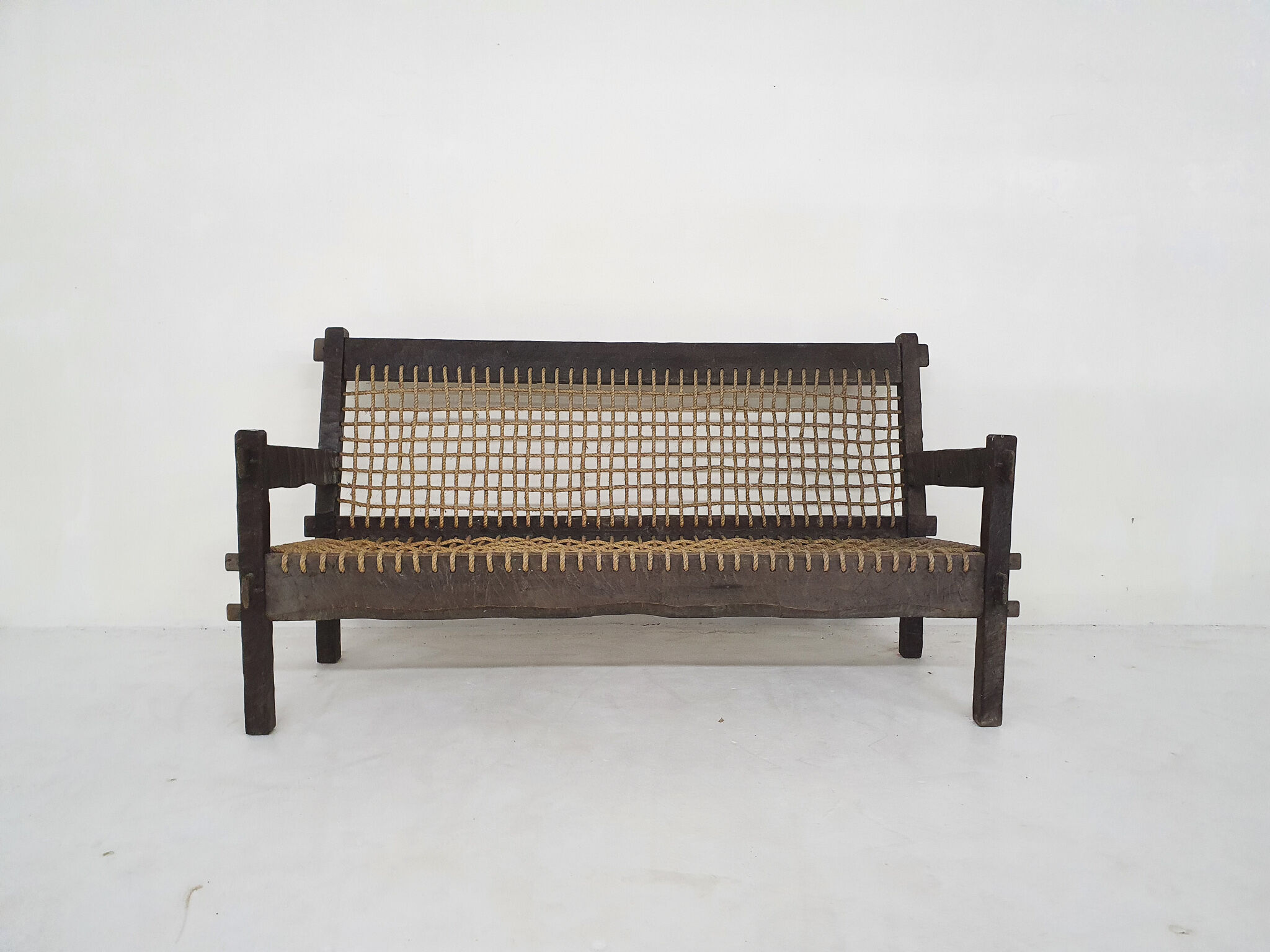 Solid oak and rope sofa, Netherlands 1960's
