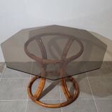 Rattan table and smoked glass