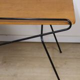 Vintage side coffee table in black lacquered metal and oak, 1950