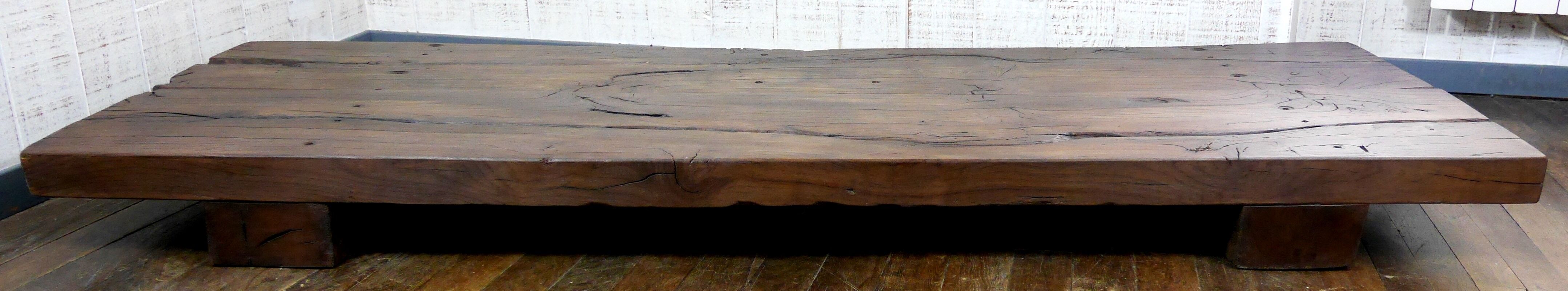 pair long coffee table solid wood brutalist