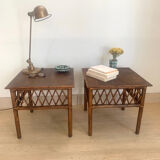 Pair of vintage rattan bedside tables