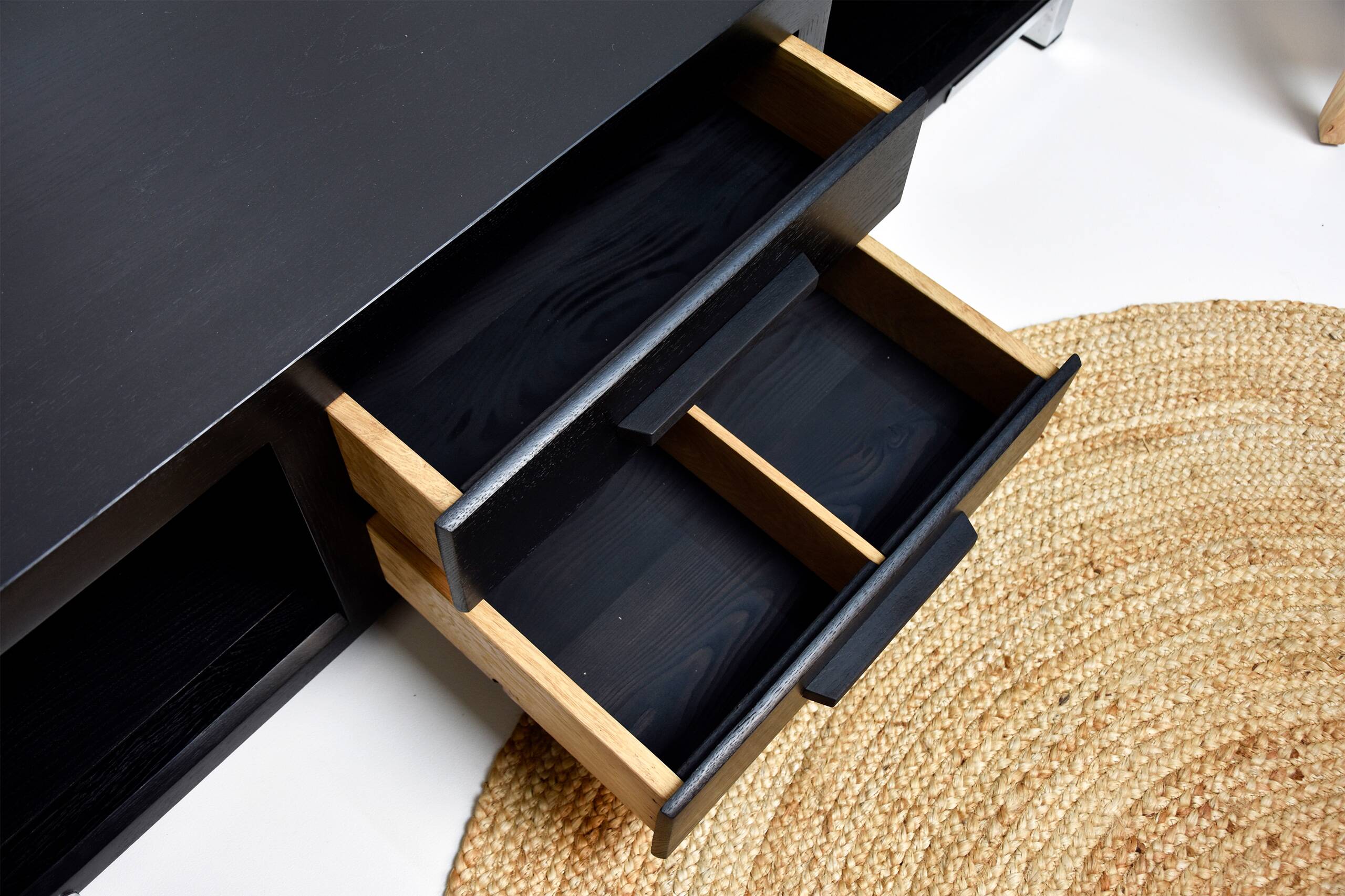 Wood and metal TV unit, solid oak, TV sideboard.