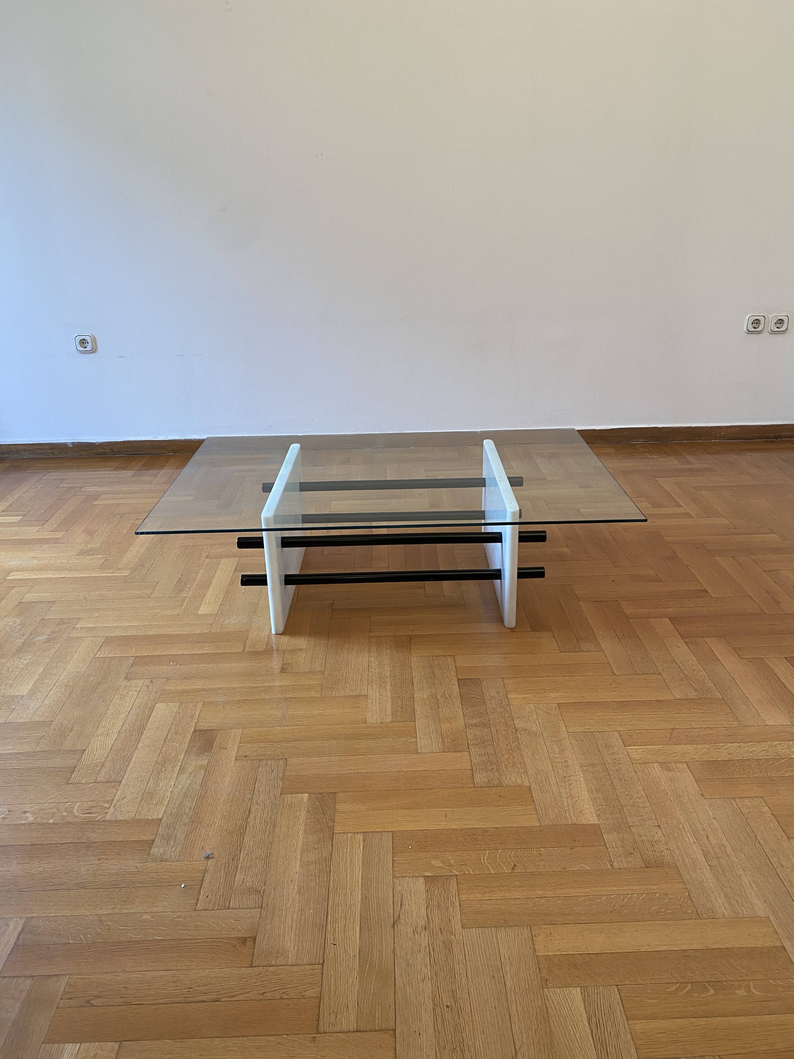 1980s White Marble Rectangular Coffee Table Postmodern Glass