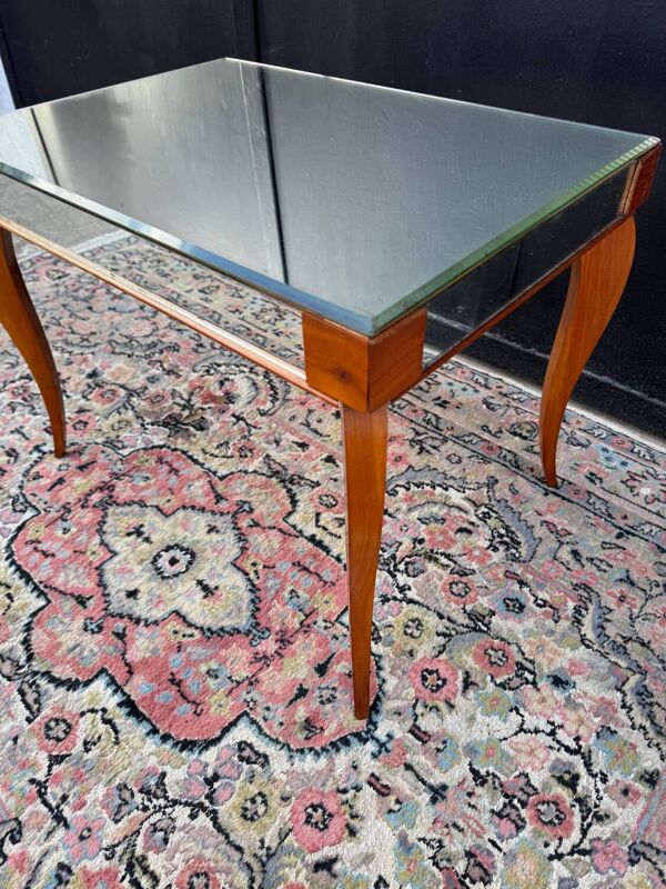 Petite table basse bois miroir années 50