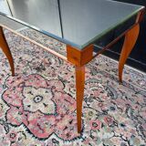 Small wooden coffee table with a mirror from the 1950s.