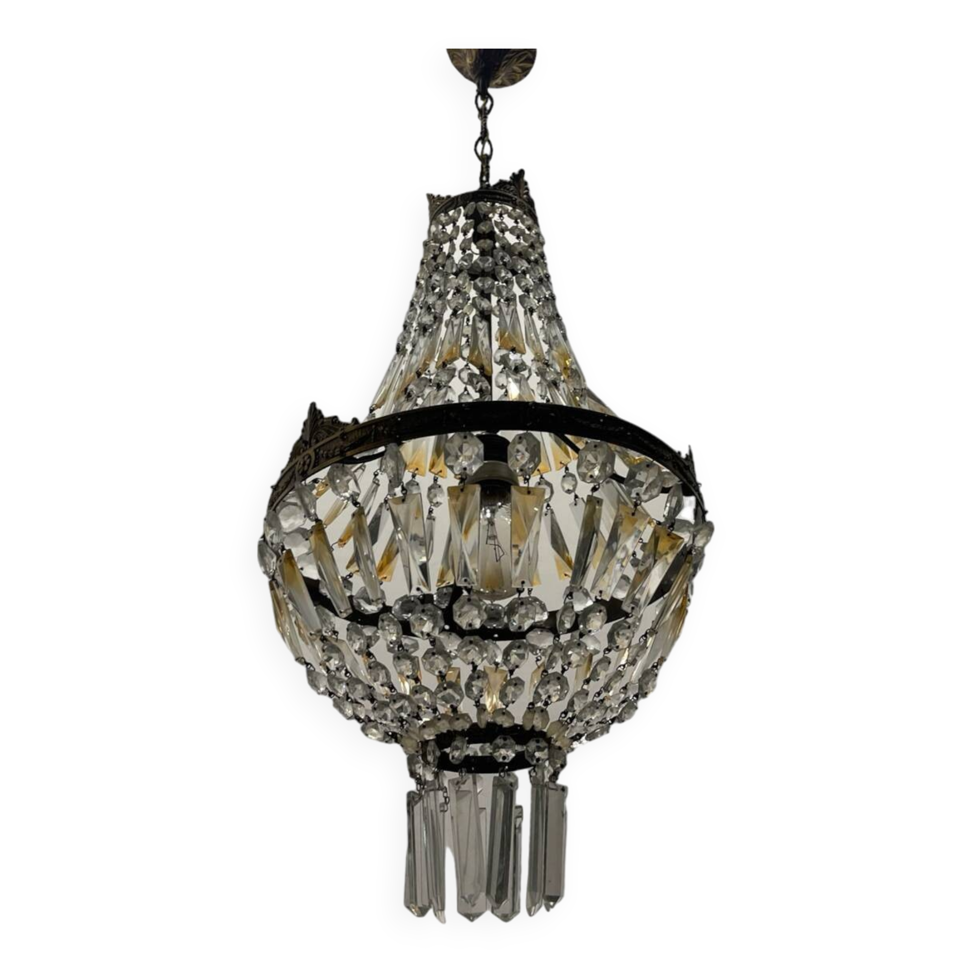 Italian Crystal Basket Chandelier 1960’s