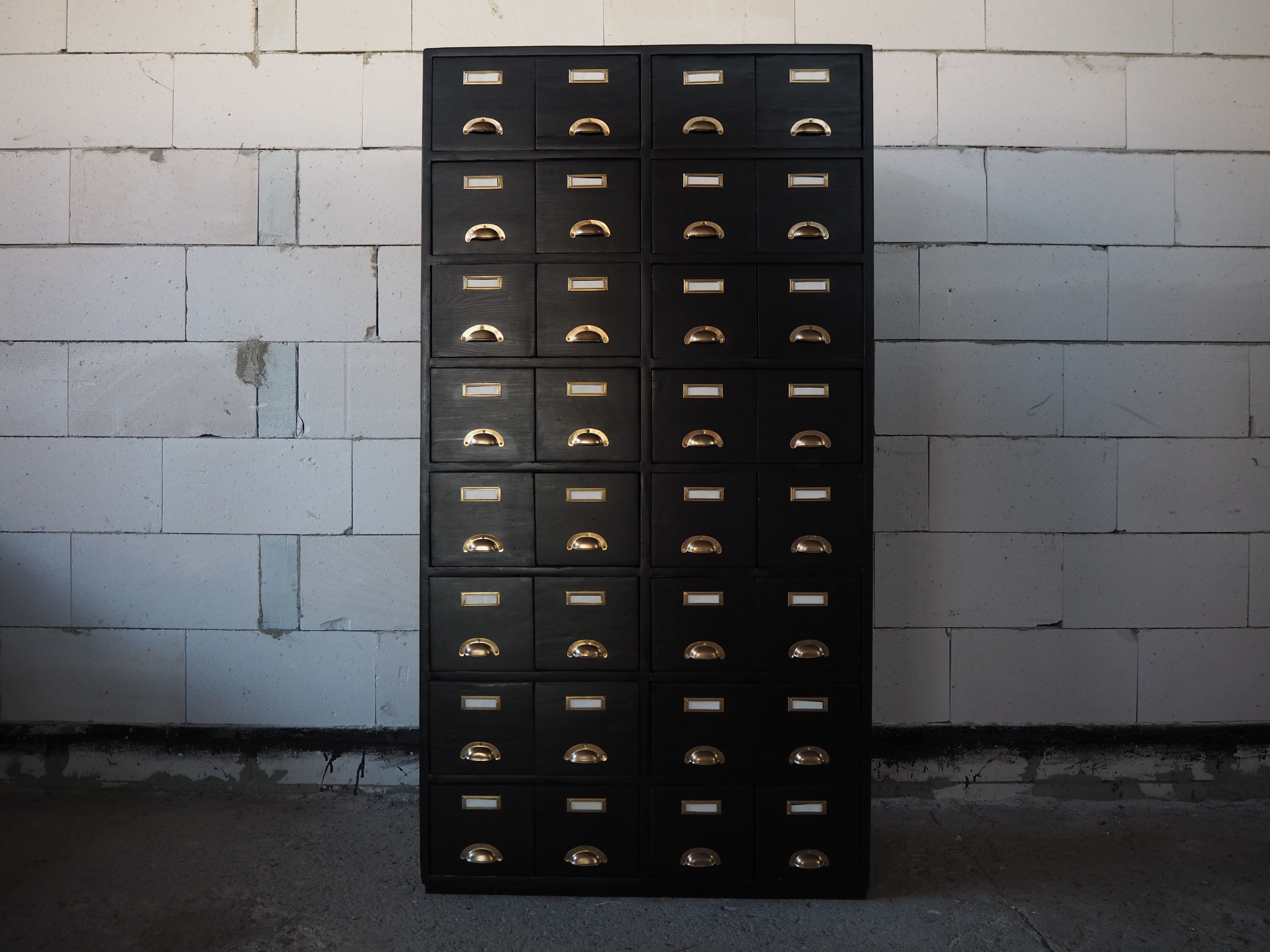 Vintage industrial wooden chest of drawers, apothecary, filling cabinet, 1930s