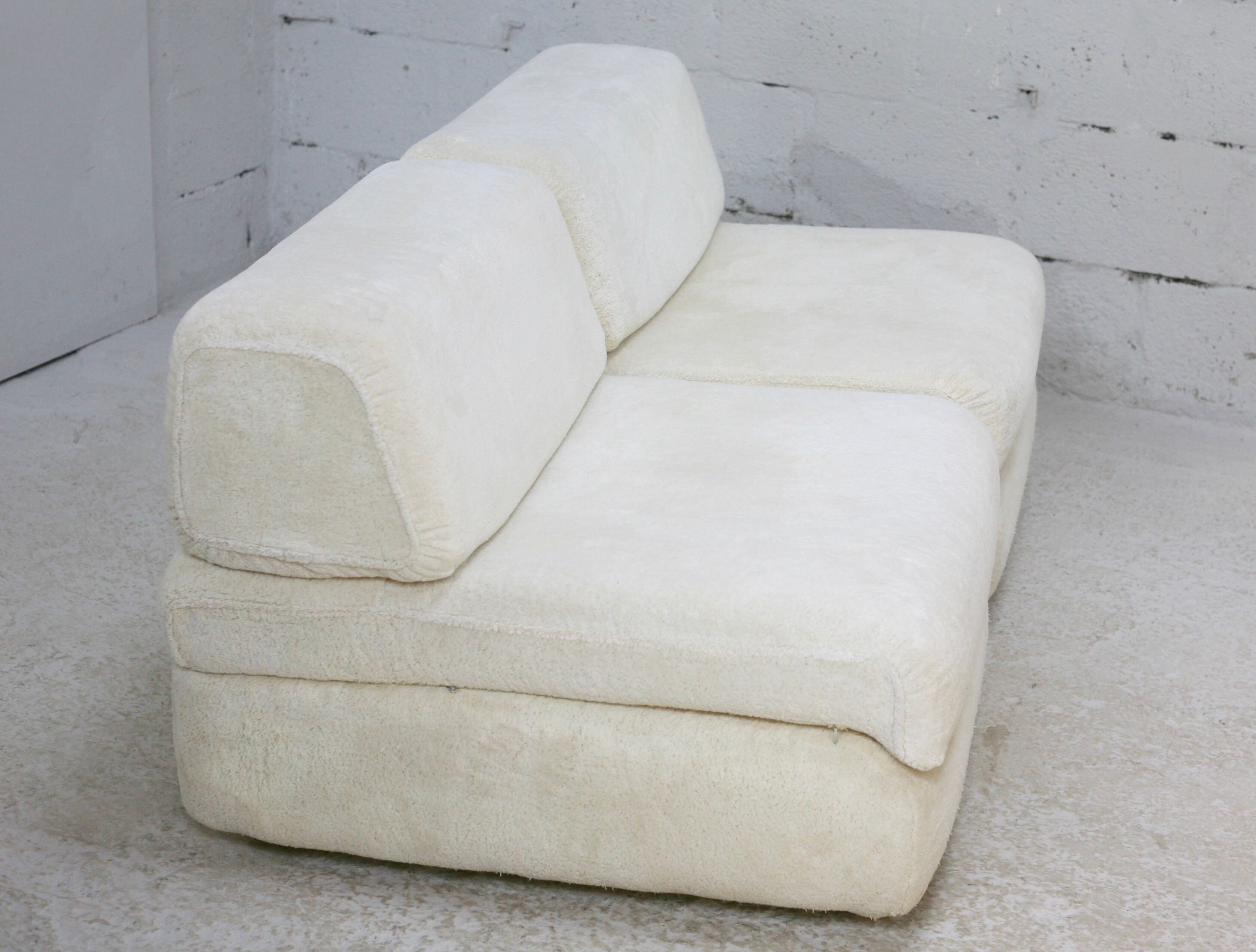 Sofa formed by 2 heaters. Foam, velvet "cream". Steiner. France, Circa 1970