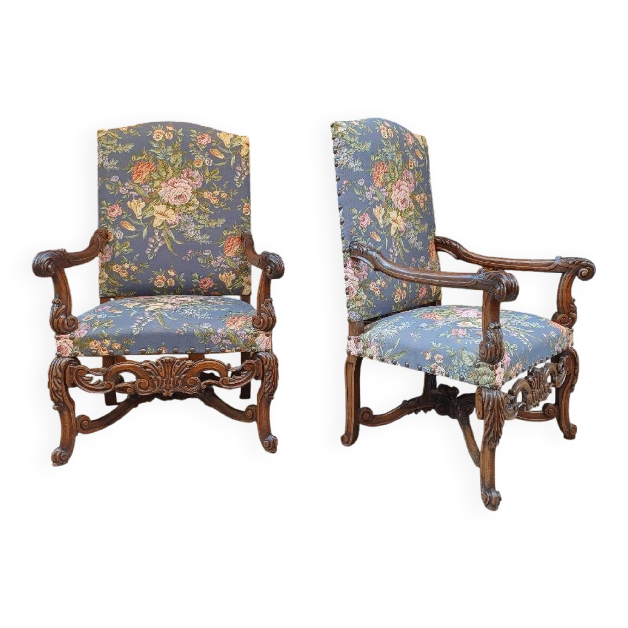 Pair of large antique Baroque style armchairs, in perfect condition.
