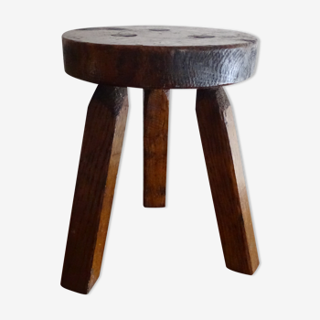 Tabouret pied tripode bois brutaliste