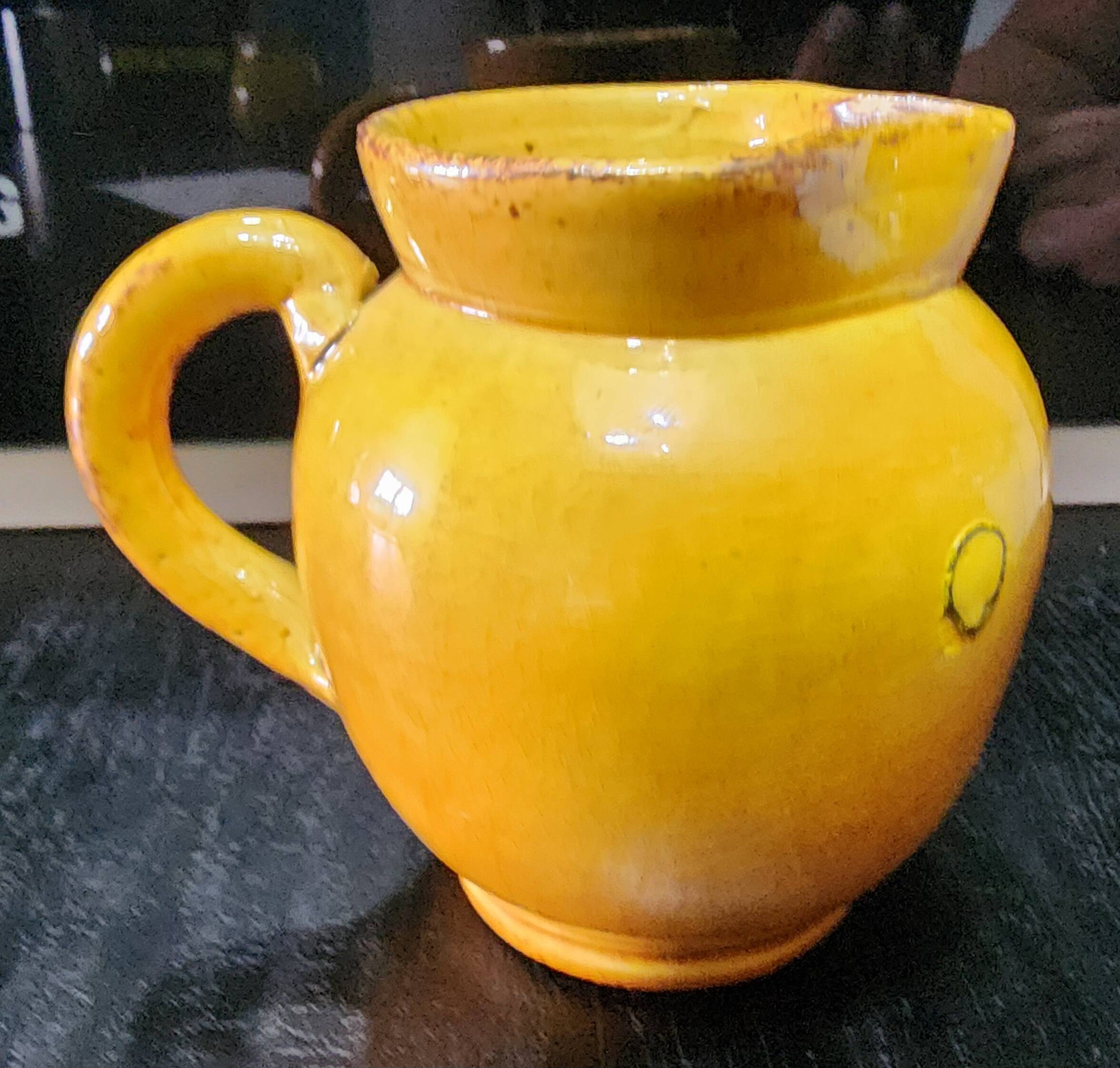 vintage ceramic water jug yellow Vallauris h10cm