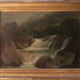 Cascade dans les Alpes, HST signée, 40 x 56,5 cm, Magaud (XIX)
