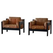 Pair of Easy chairs by Rud Thygesen & Johnny Sørensen in wood and leather, 1970s.