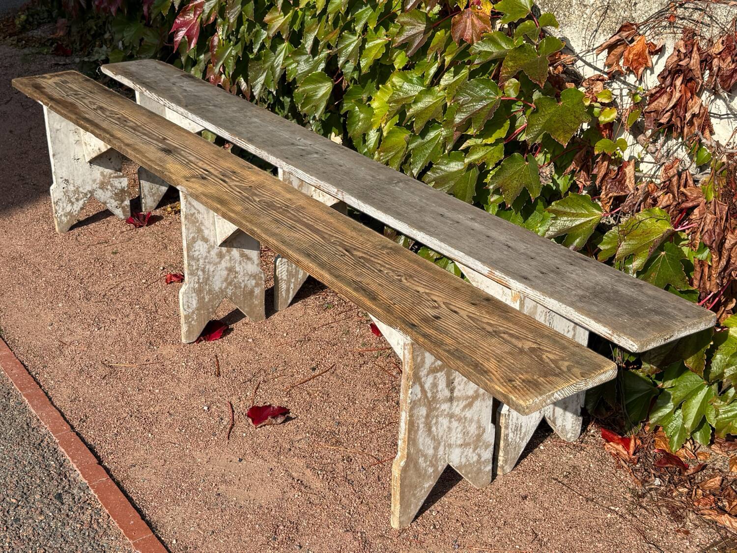 Pair of Bordeaux winemaker benches, France, 50s