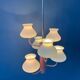 Mid-century opaline glass chandelier with a pink structure.
