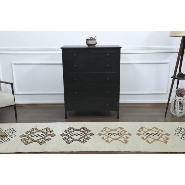 1970s Vintage Turkish Hand-Knotted Wool Cotton Beige Runner Rug 87x366