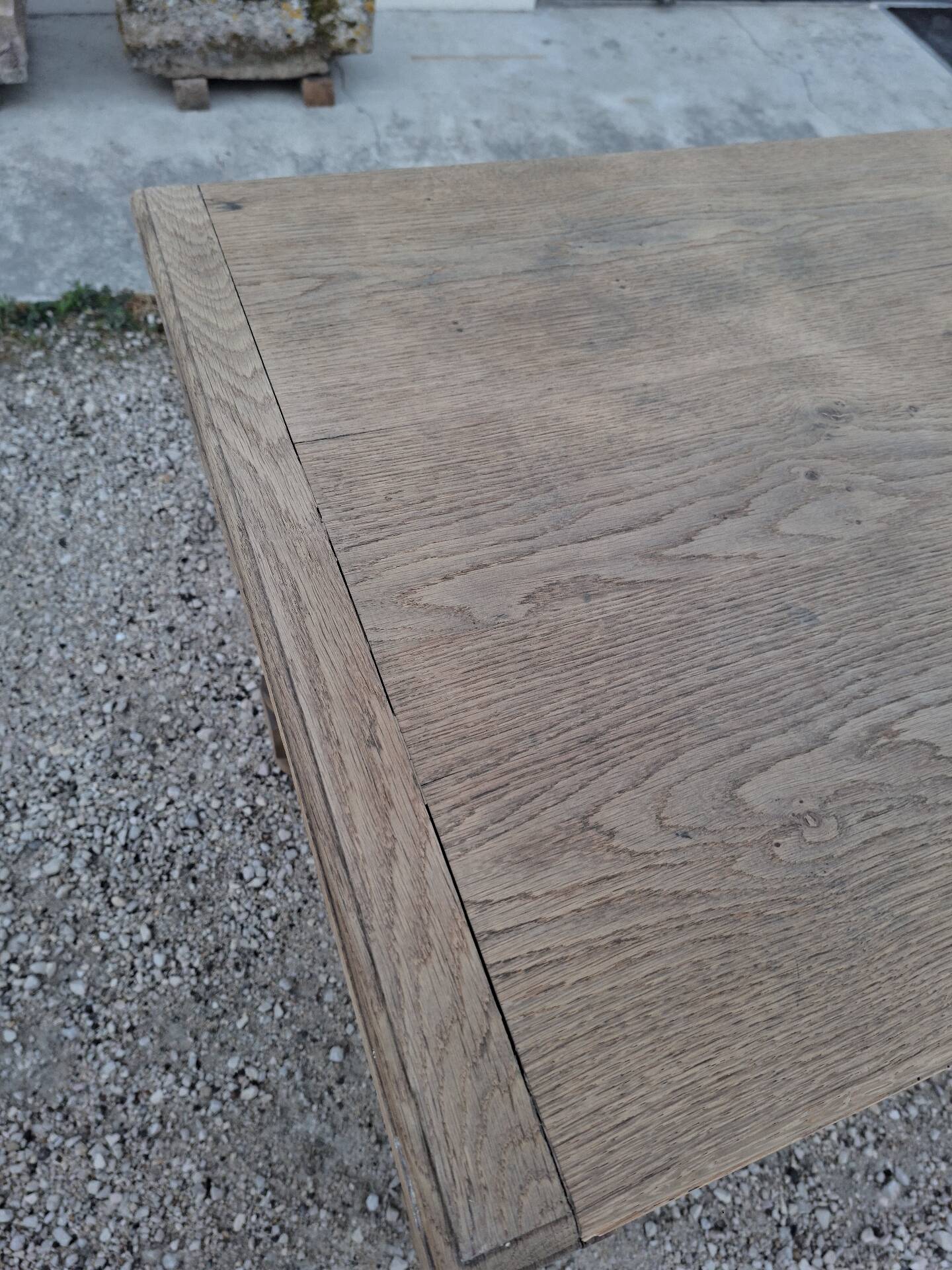 Solid oak farmhouse table fully sandblasted.