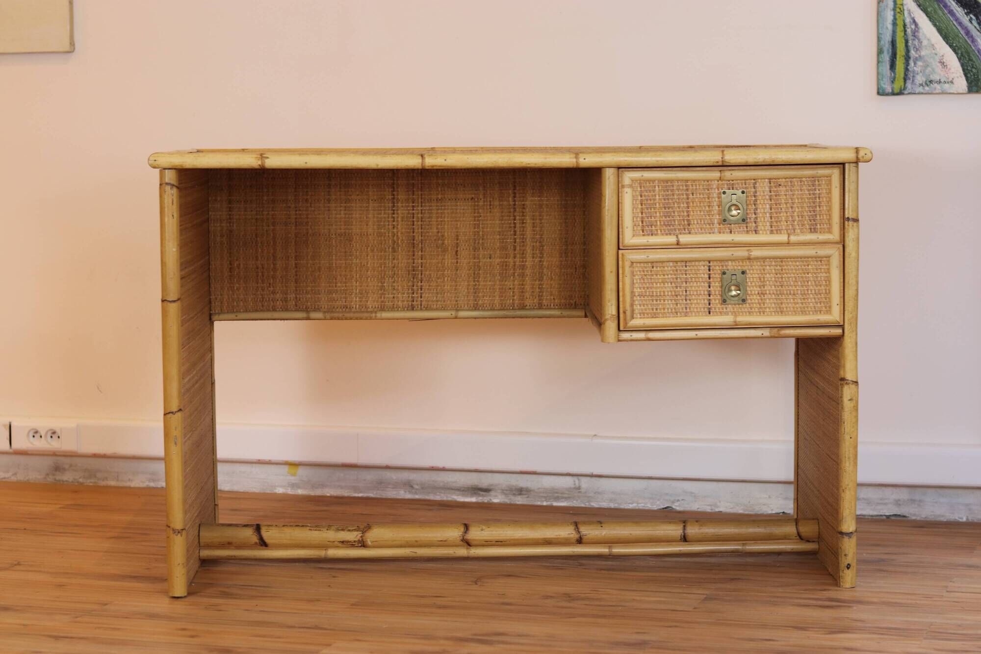 Dal Vera bamboo rattan desk and chair from the 1970s.