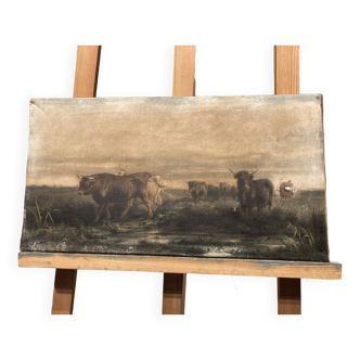 Canvas print depicting bulls in a meadow