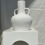 Handcrafted terracotta vase painted white with double handles h:40 d:30