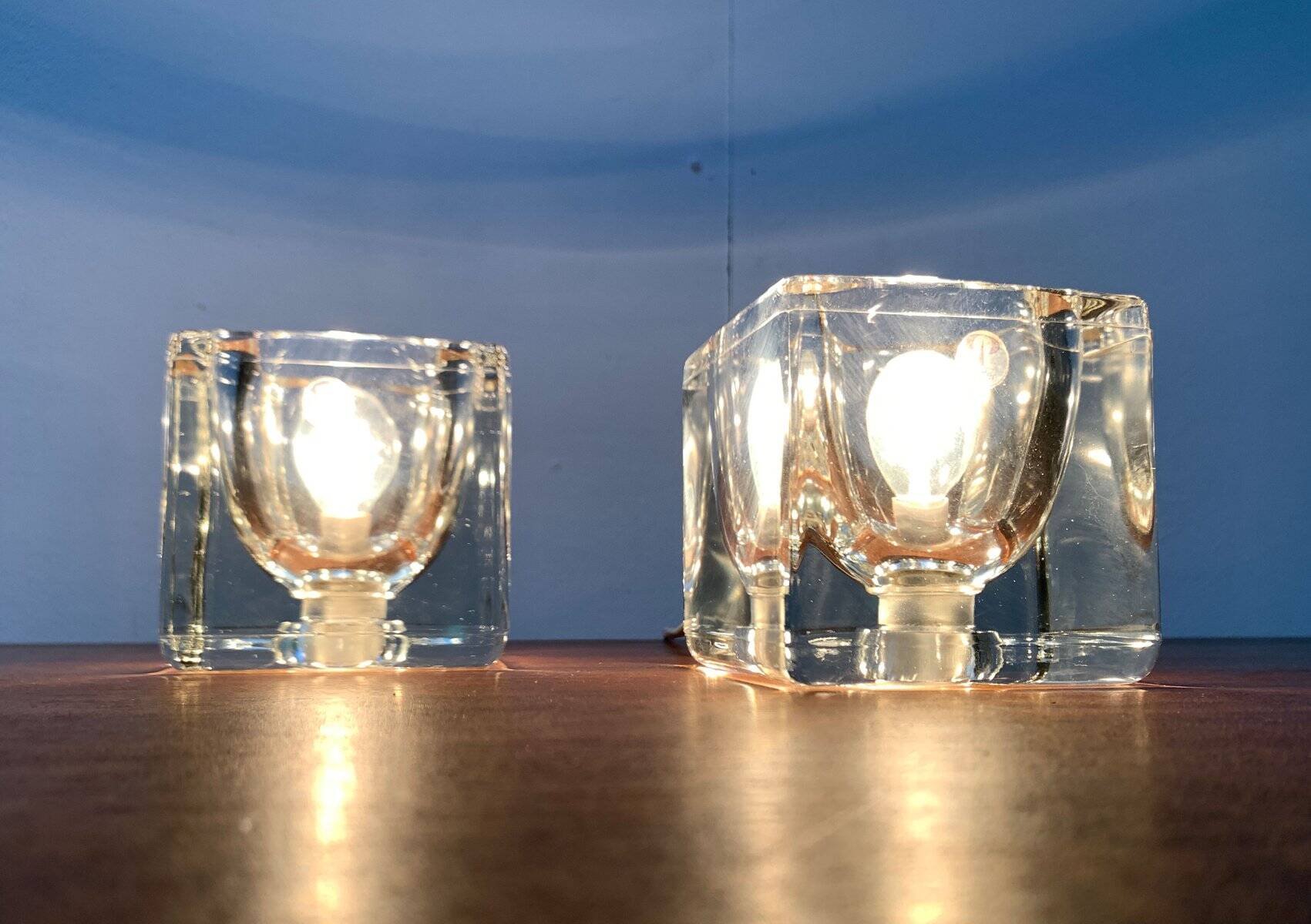 Vintage German glass cube table lamps TA 14 by Peill & Putzler, 1970s, set of 2.