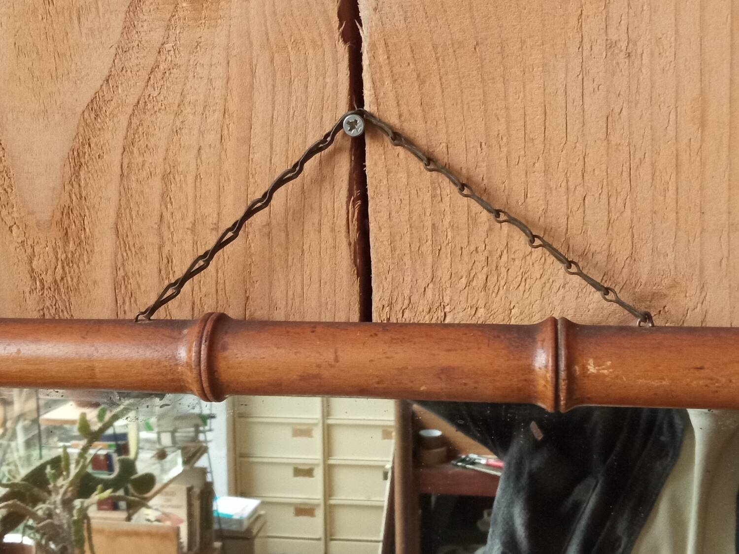 Turned wooden mirror imitation bamboo